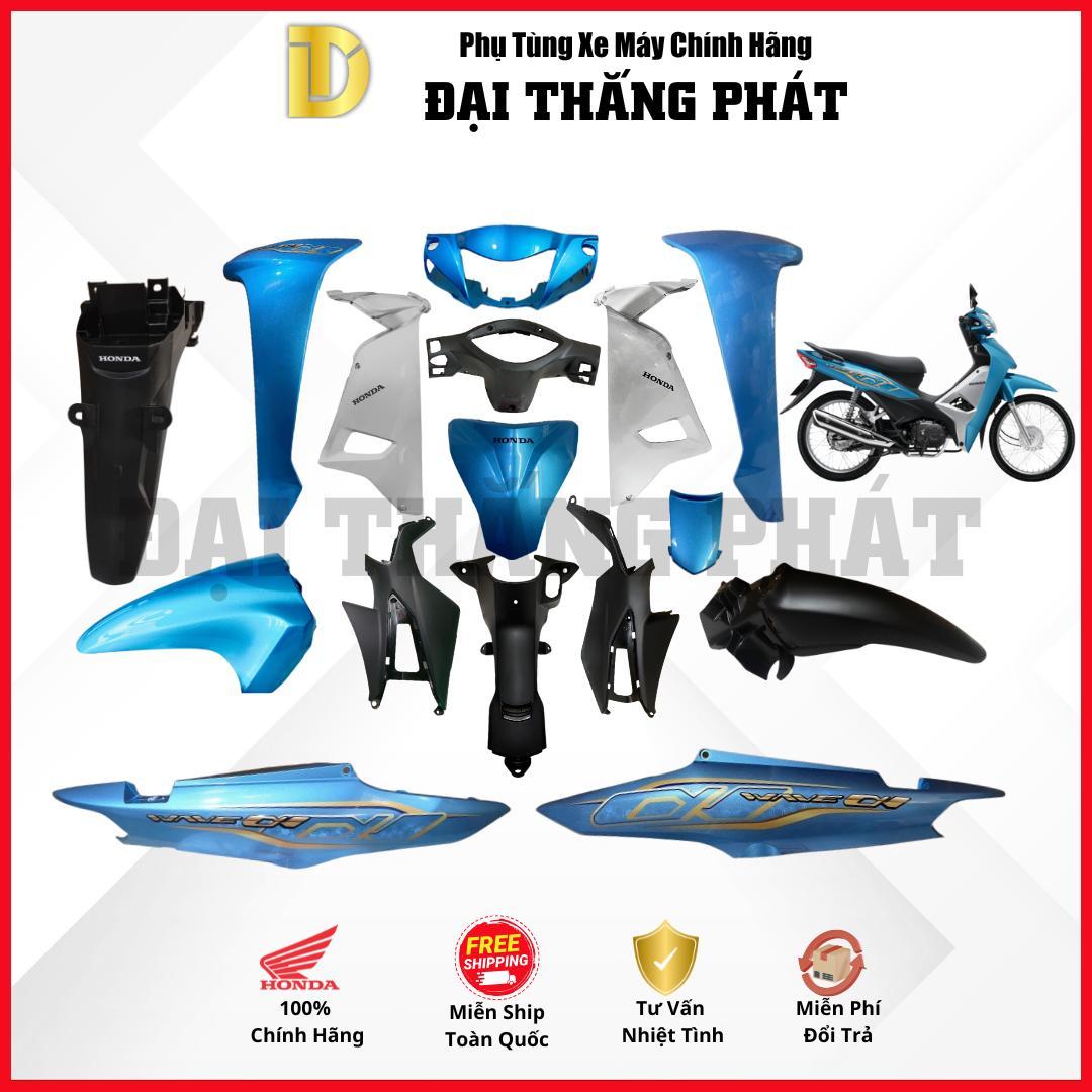 (Có bán lẻ) Dàn áo xe Wave Anpha 110cc K89 (2020,2021,2022) màu Xanh Bạc Đen B203M chính hãng Honda