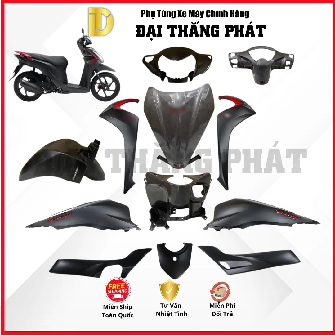 (Có bán lẻ) Dàn áo Vision 110cc K44 năm 2018 – Phiên bản Smartkey – Màu Đen mờ/ Đen nhám – NHA76 chính hãng Honda