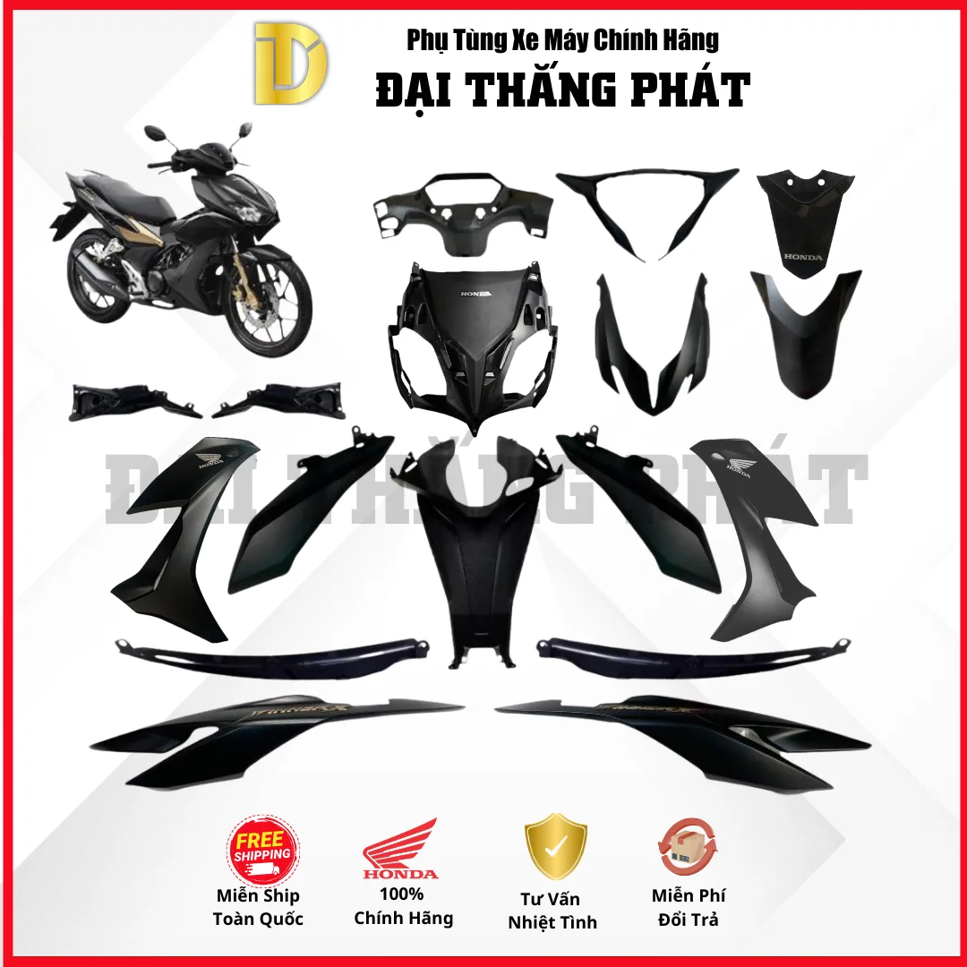 (Có bán lẻ) Dàn áo xe Winner X 150cc năm 2021 màu Đen nhám vàng – NHA76M – Phanh thường chính hãng Honda