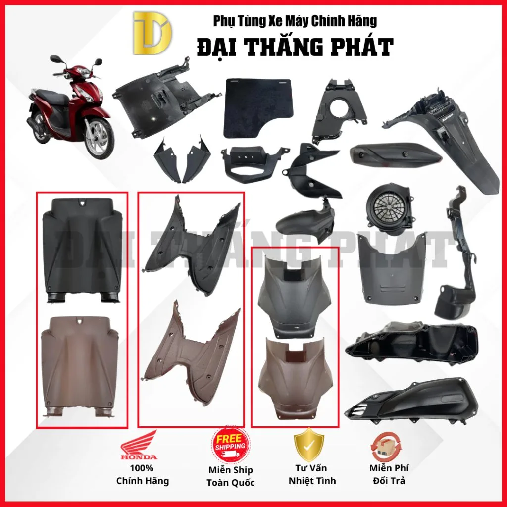 Dàn 18 chi tiết nhựa nhám Vision 110cc K44 (2014-2015-2016-2017-2018-2019-2020) màu Nâu / Đen chính hãng Honda